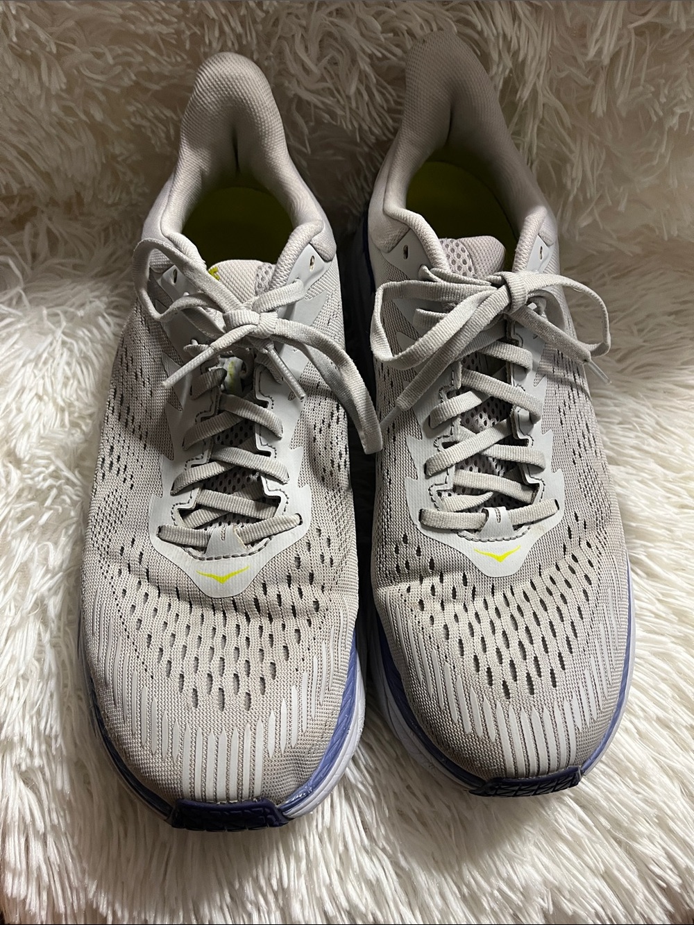 Hoka Women's Light Gray and Yellow-Accent Running Sneakers